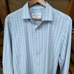Mizzen + Main Leeward Long Sleeve Dress Shirt - Blue Check - Trim Fit - Medium